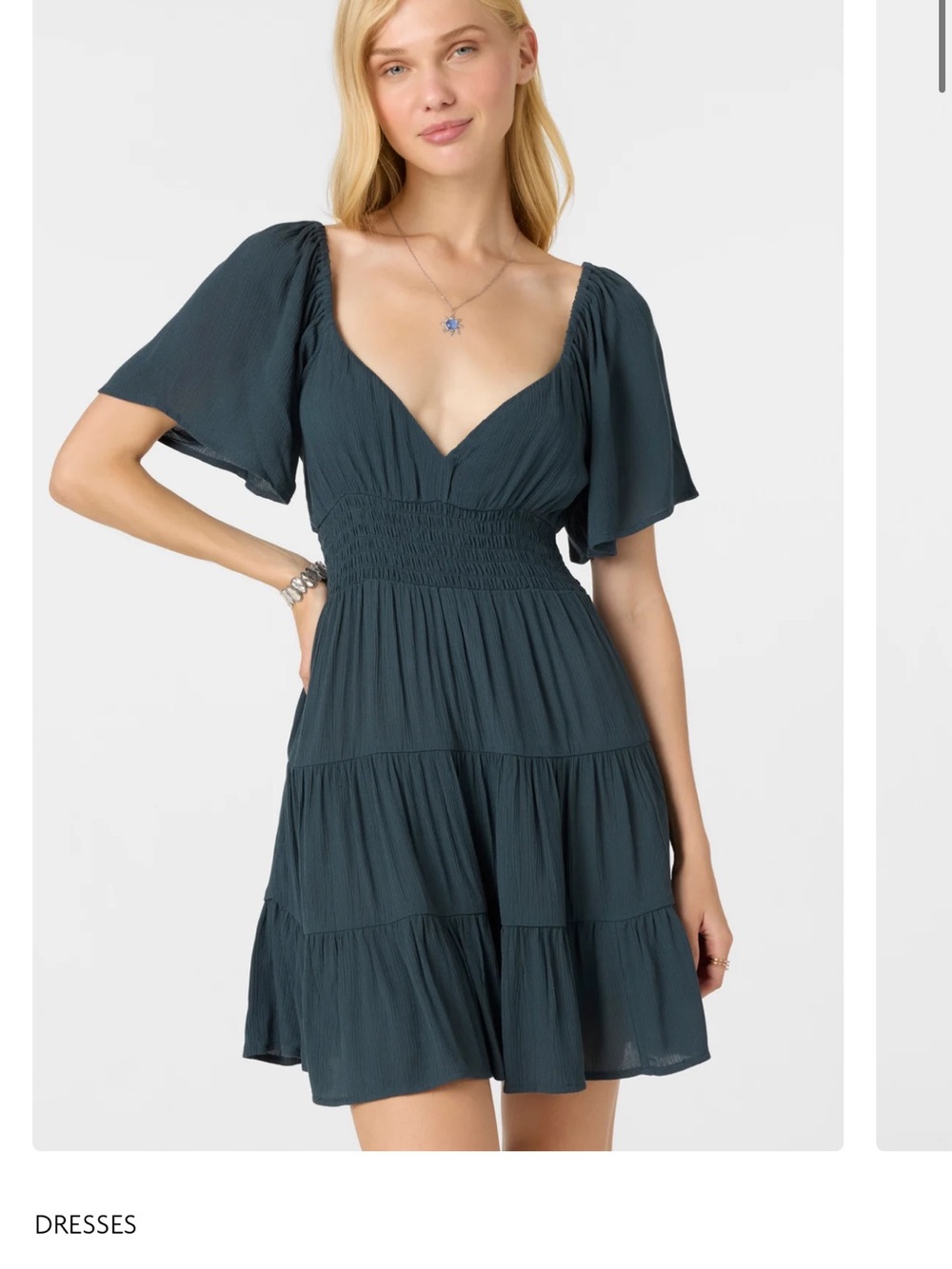 O’Neill Women’s Layken Gauze Mini Dress Slate Blue Summer Dress size Large